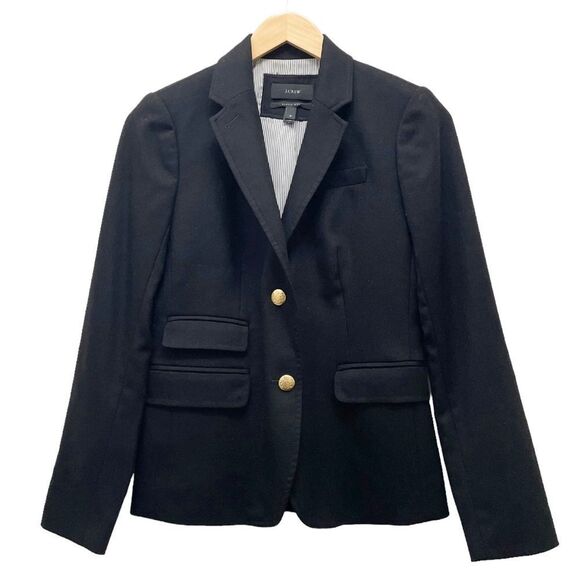 J. Crew Schoolboy Blazer Black Wool Gold Button Jacket Preppy Women’s Size 2 - Picture 2 of 13